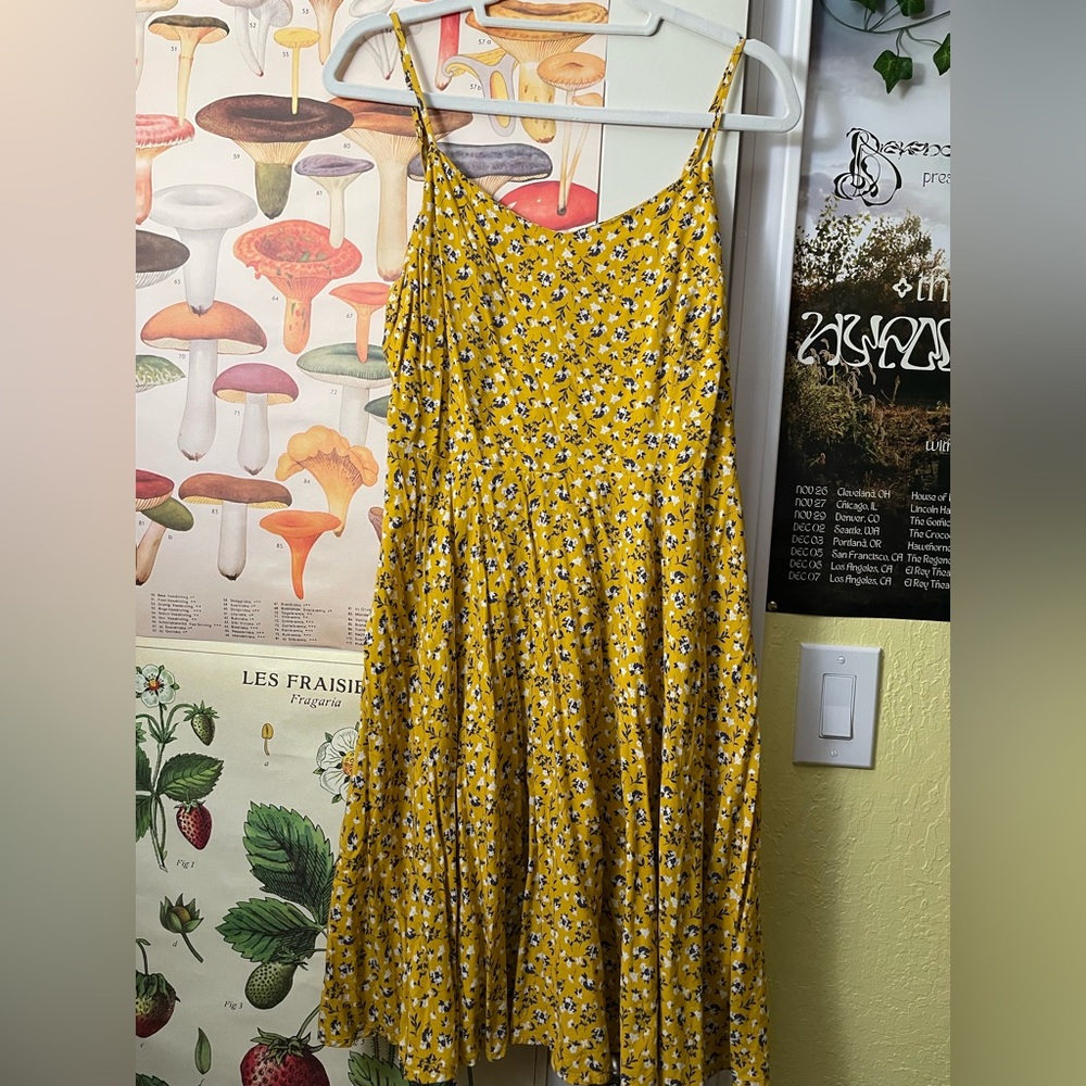 Mustard Yellow dress with white and navy flowers